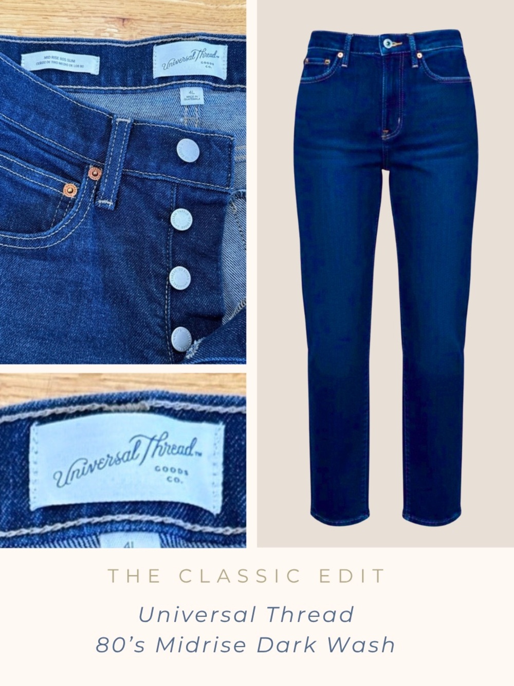 Universal Thread | 80’s Mid-Rise Slim Fit Jeans Dark Wash Vintage-Inspired Denim